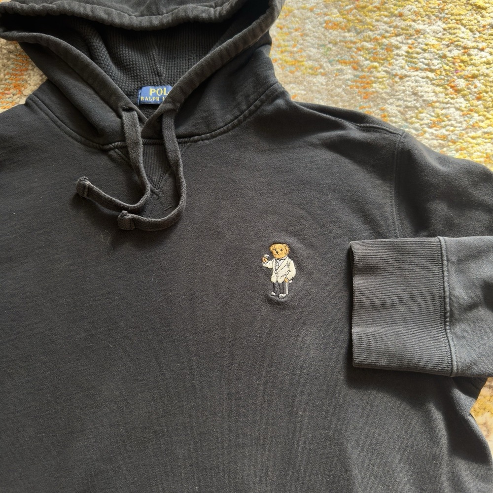 Polo‎ Ralph Lauren Martini Bear Hoodie M Black Tuxedo Embroidered